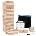 Juegoal 54 Pieces Giant Tumble Tower Blocks Game Giant Wood Stacking Game with 1 Dice Set Canvas Bag