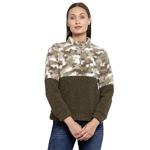 Juelle Women Textured Black High Neck Fleece