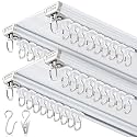Juexica 2 Set Ceiling Curtain Double Track Set 3ft-10ft/ 3meter White Double Curtain Track Ceiling Mount Heavy Duty Room Divider Adjustable Length Rails with Clips Hooks End Hook