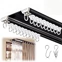 Juexica Ceiling Curtain Double Track Set 3ft-6.5ft/2 Meter Black Heavy Duty Ceiling Track Room Divider Curtain Double Track Adjustable Length Curtain Rails with Clips Hooks End Hook
