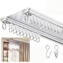 Juexica Ceiling Curtain Double Track Set 3ft-16.4ft/5 Meter White Double Curtain Track Ceiling Mount Heavy Duty Room Divider Adjustable Length Rails with Clips Hooks End Hook