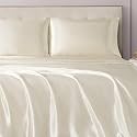 Juicy Couture Full Size Satin Bed Sheet Set, Deep Pocket Silky Full Sheet Set with 1 Fitted Sheet, 1 Flat Sheet and 2 Pillow Case, Wrinkle Resistant and Anti Pilling Bed Sheets - Ivory