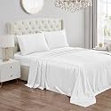 Juicy Couture Full Size Satin Bed Sheet Set, Deep Pocket Silky Full Sheet Set with 1 Fitted Sheet, 1 Flat Sheet, and 2 Pillow Case, Wrinkle Resistant and Anti Pilling Bed Sheets - Pure White