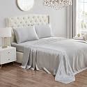 Juicy Couture Full Size Silk Satin Bed Sheet Set, Deep Pocket Silky Full Sheet Set with 1 Fitted Sheet, 1 Flat Sheet and 2 Pillow Case, Wrinkle Resistant and Anti Pilling Bed Sheets - Grey