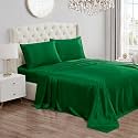 Juicy Couture Queen Size Satin Bed Sheet Set, Deep Pocket Queen Sheet Set with 1 Fitted Sheet, 1 Flat Sheet and 2 Pillow Case, Wrinkle Resistant and Anti Pilling Bed Sheets - Emerald Green