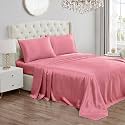 Juicy Couture Queen Size Satin Bed Sheet Set, Deep Pocket Silky Queen Sheet Set with 1 Fitted Sheet, 1 Flat Sheet, and 2 Pillow Case, Wrinkle Resistant and Anti Pilling Bed Sheets - Rose Pink