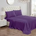 Juicy Couture Queen Size Satin Bed Sheet Set, Deep Pocket Silky Queen Sheet Set with 1 Fitted Sheet, 1 Flat Sheet and 2 Pillow Case, Wrinkle Resistant and Anti Pilling Bed Sheets - Purple