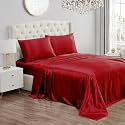 Juicy Couture Queen Size Satin Bed Sheet Set, Deep Pocket Silky Queen Sheet Set with 1 Fitted Sheet, 1 Flat Sheet and 2 Pillow Case, Wrinkle Resistant and Anti Pilling Bed Sheets - Red