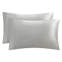 Juicy Couture Satin Pillowcase for Hair and Skin, Grey Standard Size Pillowcase Set of 2 - Silky Cooling Pillow Covers with Envelope Closure