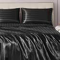 Juicy Couture Silky Satin Damask Sheet Set - Luxury Black Bedding - Smooth Striped Sheets - Queen Size