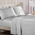Juicy Couture Silky Satin Damask Sheet Set - Luxury Grey Bedding - Smooth Striped Sheets - King Size