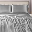 Juicy Couture Silky Satin Damask Sheet Set - Luxury Grey Bedding - Smooth Striped Sheets - Twin XL Size