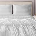 Juicy Couture Silky Satin Damask Sheet Set - Luxury White Bedding - Smooth Striped Sheets - Queen Size