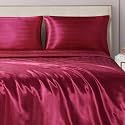 Juicy Couture Silky Satin Damask Sheet Set - Luxury Hot Pink Bedding - Smooth Striped Sheets - King Size