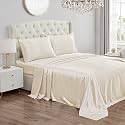 Juicy Couture Twin XL Size Satin Bed Sheet Set, Deep Pocket Twin XL Sheet Set with 1 Fitted Sheet, 1 Flat Sheet and 1 Pillow Case, Wrinkle Resistant and Anti Pilling Bed Sheets - Ivory
