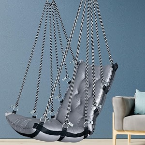 juljulia swing for balcony comfortable cotton swing relaxing jhula for adults for home indoor outdoor hanging seat for apartment patio terrace garden- 200 kg weight capacity - plain low grey