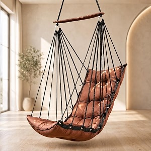 juljulia swing for balcony comfortable cotton swing relaxing jhula for adults for home indoor outdoor hanging seat for apartment patio terrace garden- 200 kg weight capacity - jj low brown