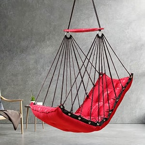 juljulia cotton swing for balcony heavy duty jhula for adults 200 kg weight capacity comfortable hanging swing chair for indoor outdoor home garden patio terrace apartment - jj low red