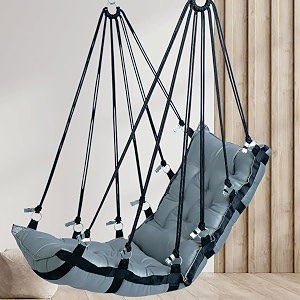 juljulia cotton swing for balcony heavy duty jhula for adults 200 kg weight capacity comfortable hanging swing chair for indoor outdoor home garden patio terrace apartment - jj plain grey
