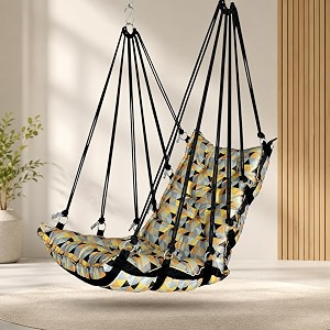 juljulia cotton swing for balcony heavy duty jhula for adults 200 kg weight capacity comfortable hanging swing chair for indoor outdoor home garden patio terrace apartment - plain 3d yellow