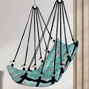 juljulia cotton swing for balcony heavy duty jhula for adults 200 kg weight capacity comfortable hanging swing chair for indoor outdoor home garden patio terrace - plain 3d flower print