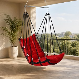 juljulia swing for balcony comfortable cotton swing relaxing jhula for adults for home indoor outdoor hanging seat for apartment patio terrace garden- 200 kg weight capacity - jj plain red