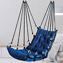 JULJULIA Cotton Swing for Balcony, Heavy Duty Jhula for Adults, 200 kg Weight Capacity, Comfortable Hanging Swing Chair for Indoor Outdoor Home, Garden, Patio, Terrace, Apartment - JJ Plain Blue