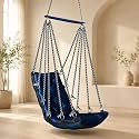 JULJULIA Swing for Balcony Comfortable Cotton Swing Relaxing Jhula for Adults for Home Indoor Outdoor Hanging Seat for Apartment Patio Terrace Garden- 200 kg Weight Capacity - Plain Low Blue