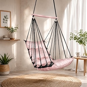 juljulia swing for balcony comfortable cotton swing relaxing jhula for adults for home indoor outdoor hanging seat for apartment patio terrace garden- 120 kg weight capacity - jj low k peach