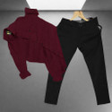 Jumii Enterprise Men Solid Casual Maroon, Black Shirt