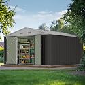 JUMMICO 10 x 10 FT Outdoor Storage Shed, Large Metal Garden Shed (Grey)
