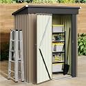 JUMMICO Metal Outdoor Storage Shed 5 x 3 FT Metal Shed with Lockable Door,Waterproof Garden Tool Shed Storage House for Backyard Patio Lawn, Brown
