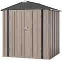 JUMMICO Metal Outdoor Storage Shed 8 x 6 FT Metal Shed with Lockable Door,Waterproof Garden Tool Shed Storage House for Backyard Patio Lawn,Brown