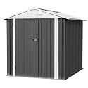 JUMMICO Metal Outdoor Storage Shed 6 x 8 FT Metal Shed with Lockable Door,Waterproof Garden Tool Shed Storage House for Backyard Patio Lawn,Grey