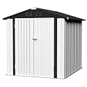 JUMMICO Metal Outdoor Storage Shed 6 x 8 FT Metal Shed with Lockable Door,Waterproof Garden Tool Shed Storage House for Backyard Patio Lawn,White