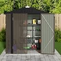 JUMMICO Metal Outdoor Storage Shed, 6 x 4 FT, Brown