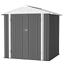 JUMMICO Metal Outdoor Storage Shed 6 x 4 FT Metal Shed with Lockable Door,Waterproof Garden Tool Shed Storage House for Backyard Patio Lawn,Grey