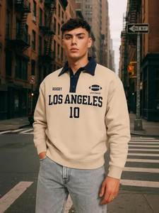 Jump Cuts Printed Men Polo Neck Beige