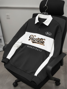 Jump Cuts Printed Men Polo Neck Black