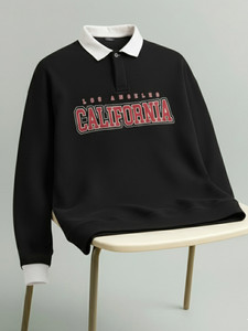 Jump Cuts Printed Men Polo Neck Black