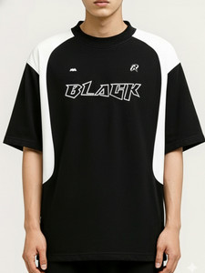 Jump Cuts Printed Men Round Neck Black