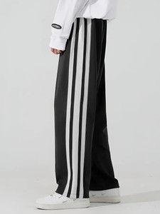 Jump Cuts Striped Men Black Track Pants