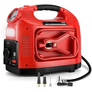 jump starter with 260 psi air compressor900a peak jump start battery pack for up to 60l gas or 30l diesel engineportable 4-in-1 jump box with smart safety jumper cablefast charge light
