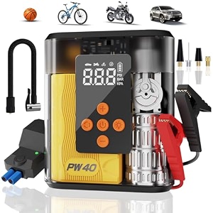 jump starter with air compressor 4000a peak car battery charger 200 psi tire inflator heavy duty power pack for up to 90l gas 80l diesel engines led light usb ports emergency road kit