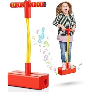 kids pogo jumper toy with handle and foam base jumping toy with built-in sound squeaker