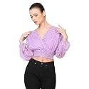 June 9 Clothing Women's Poly Chiffon Printed Lavender A-Line Wrap Top with Puff Sleeves for Casual