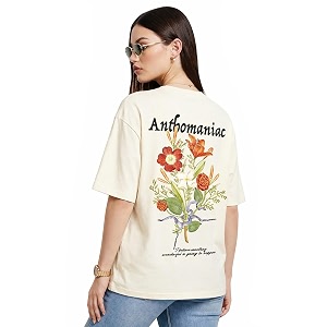 JUNEBERRY Womens Oversized Graphic T-Shirt Retro Floral