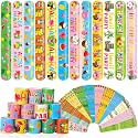 JUNEBRUSHS 56Pcs HawaiianTheme Slap Bracelets Hawaii Luau