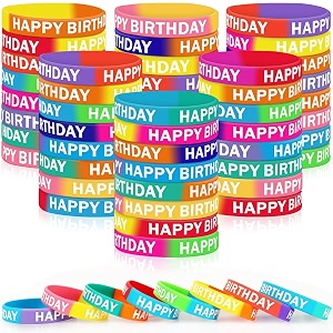 JUNEBRUSHS 64pcs Happy Birthday Rubber Bracelets Classroom