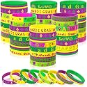 JUNEBRUSHS 64Pcs Mardi Gras Silicone Bracelets Mardi